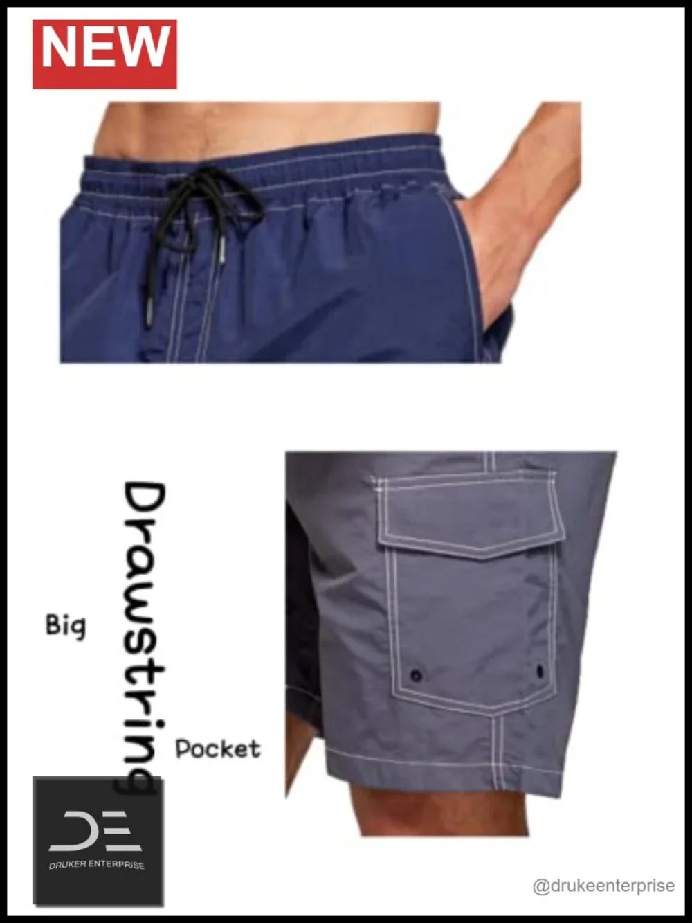 Quick Dry Swim Trunks with Pockets Board Shorts Mesh Lining